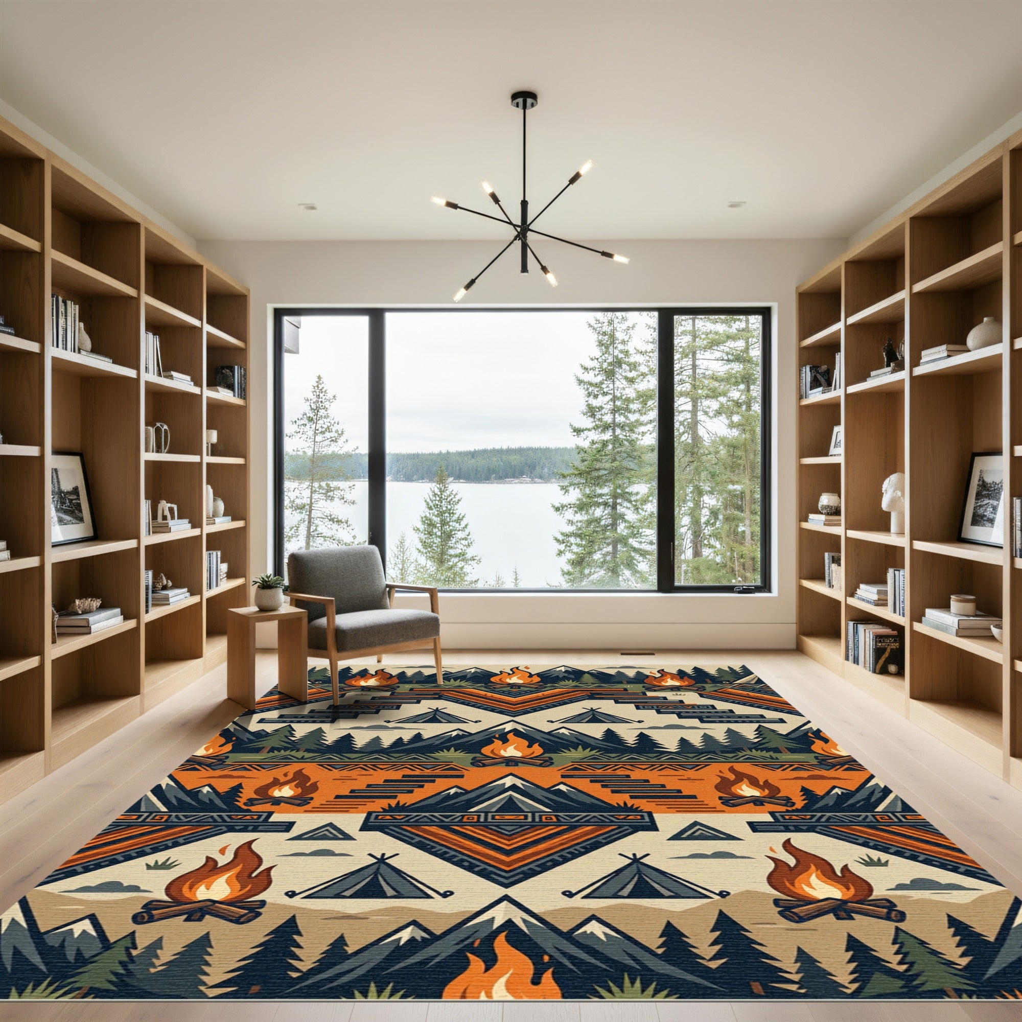 Geometric Mountain Campfire Earth Tone Textile Rug