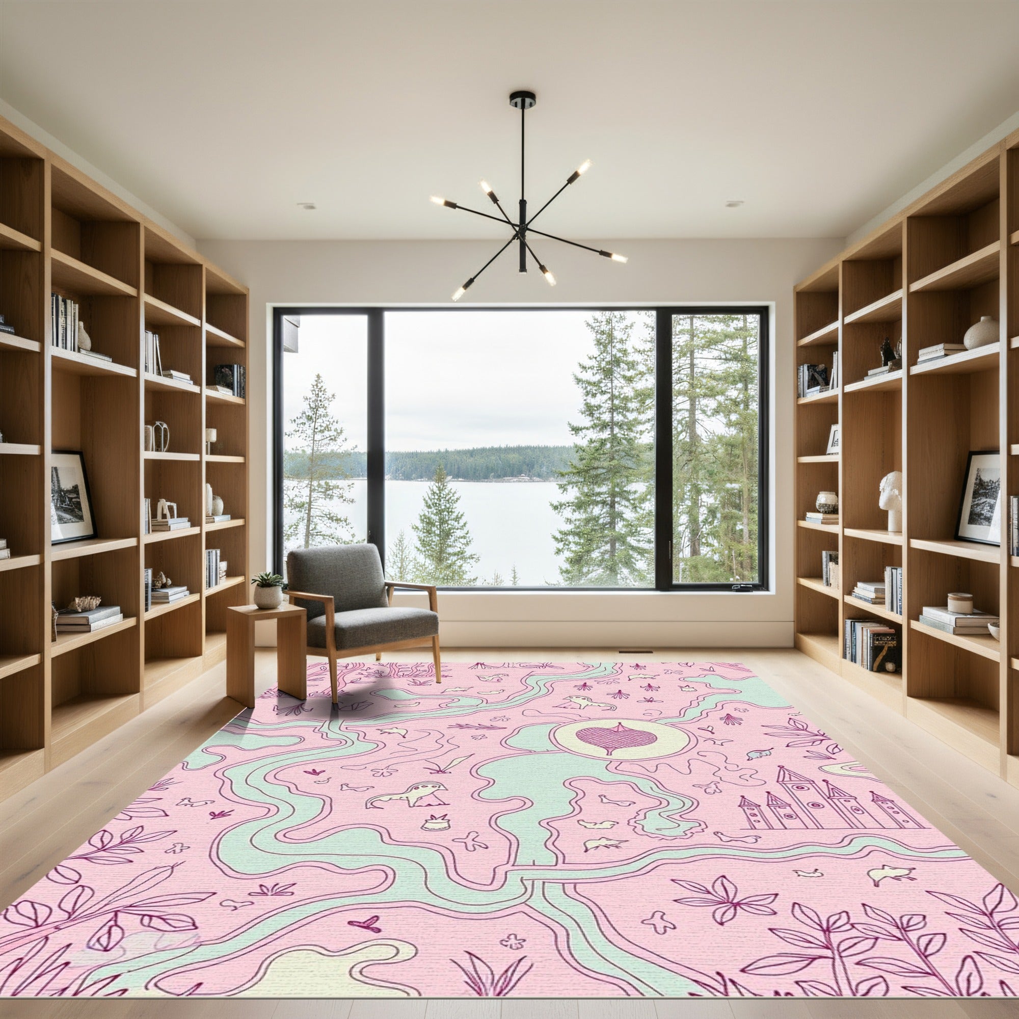 Whimsical Pink Land of Castle Creatures Rug