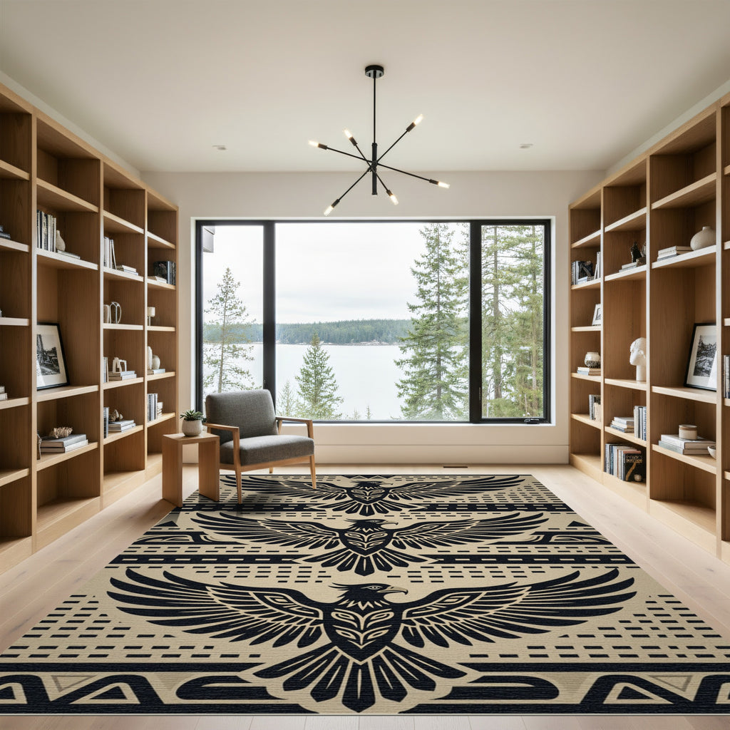 Bold Black Eagle Tribal Harmony Rug