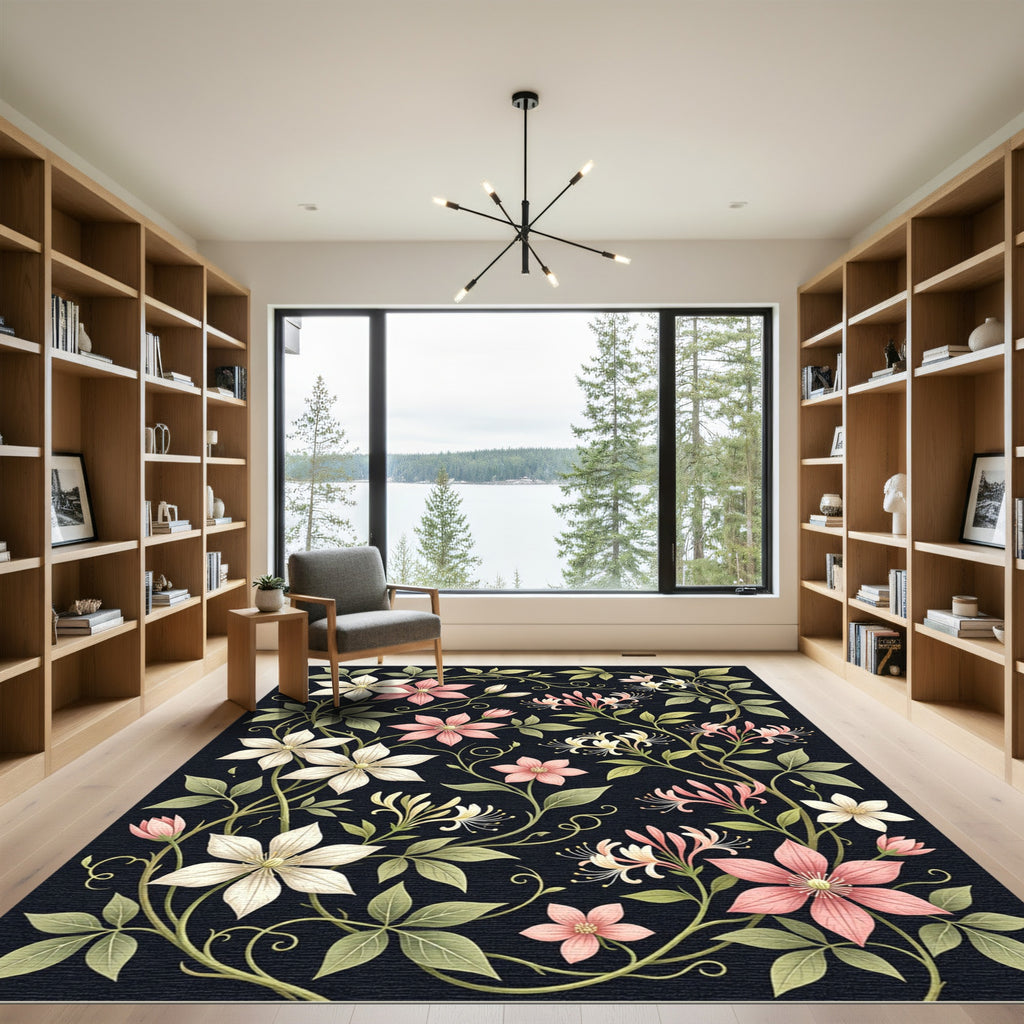 Pink White Floral Vine Garden Rug