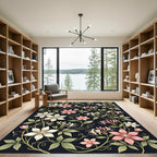 Pink White Floral Vine Garden Rug