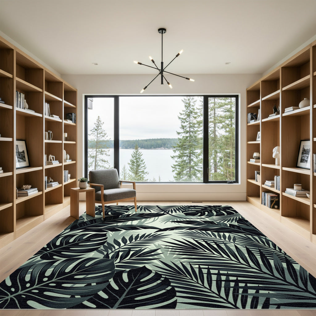 Monstera Palm Dark Forest Panorama Rug