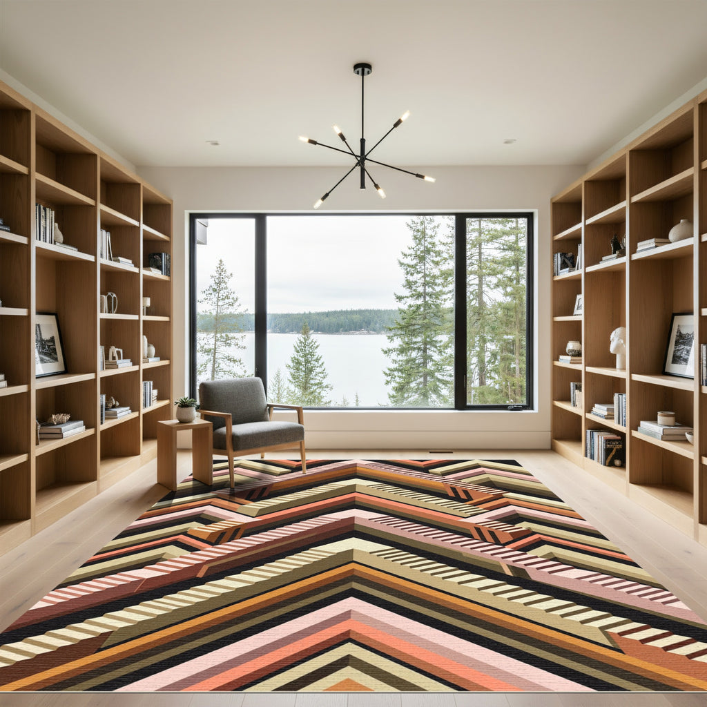 Terracotta Orange Staircase Chevron Rug