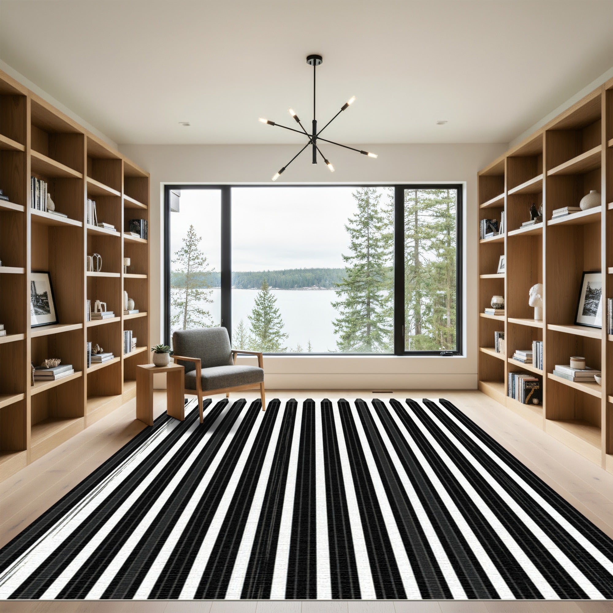 Minimalist Monochrome Vertical Striped Art Rug