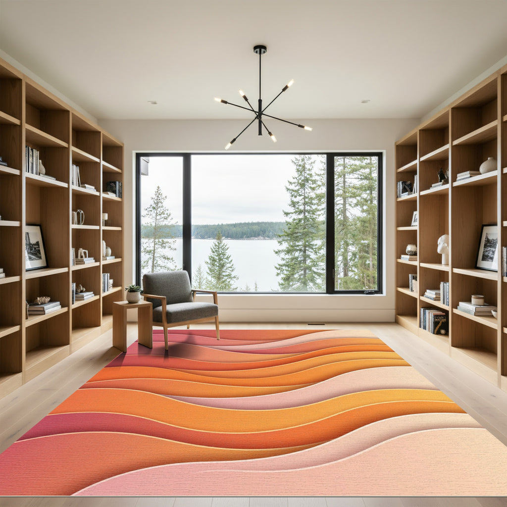 Abstract Sunset Layered Wave Rug