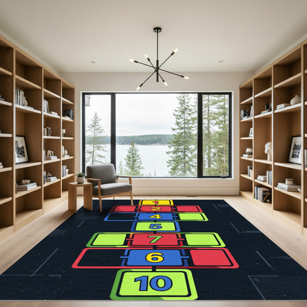 Vibrant Geometric Hopscotch Playful Floor Art Rug