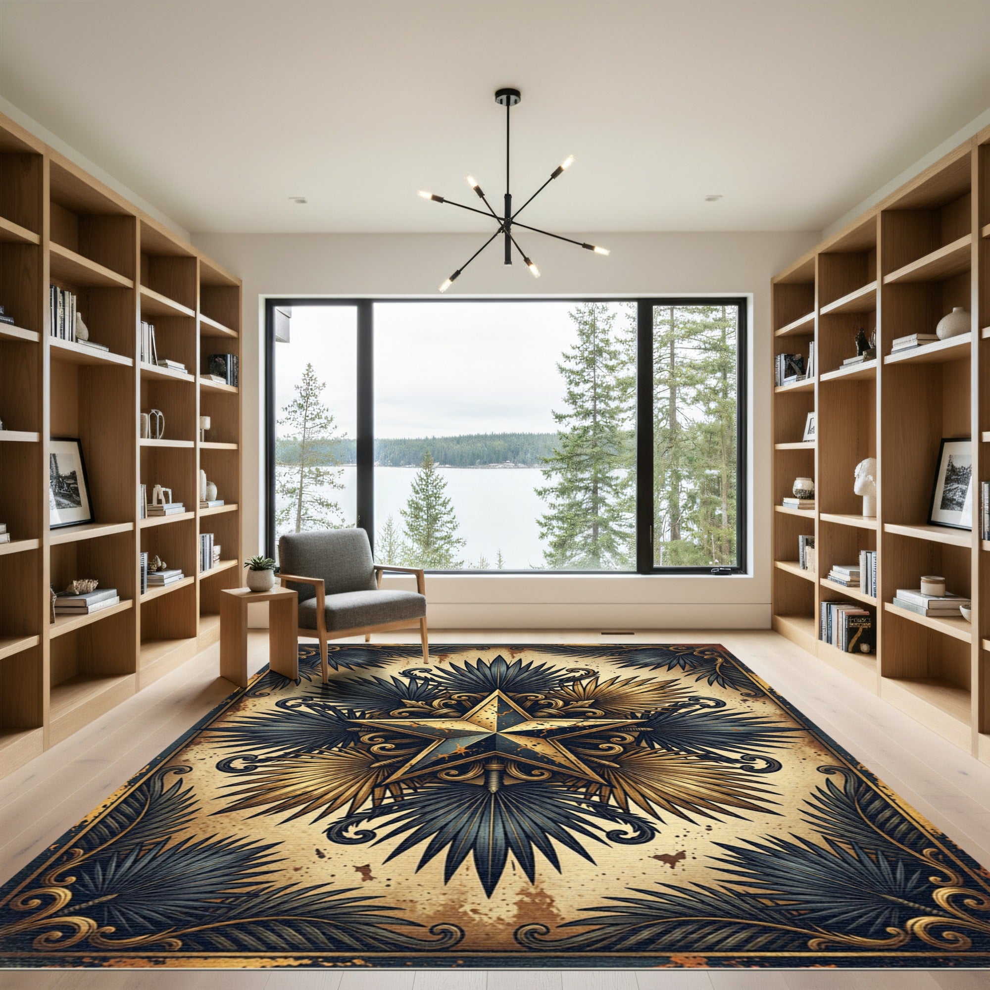 Vintage Gold Star Tropical Palm Foliage Rug