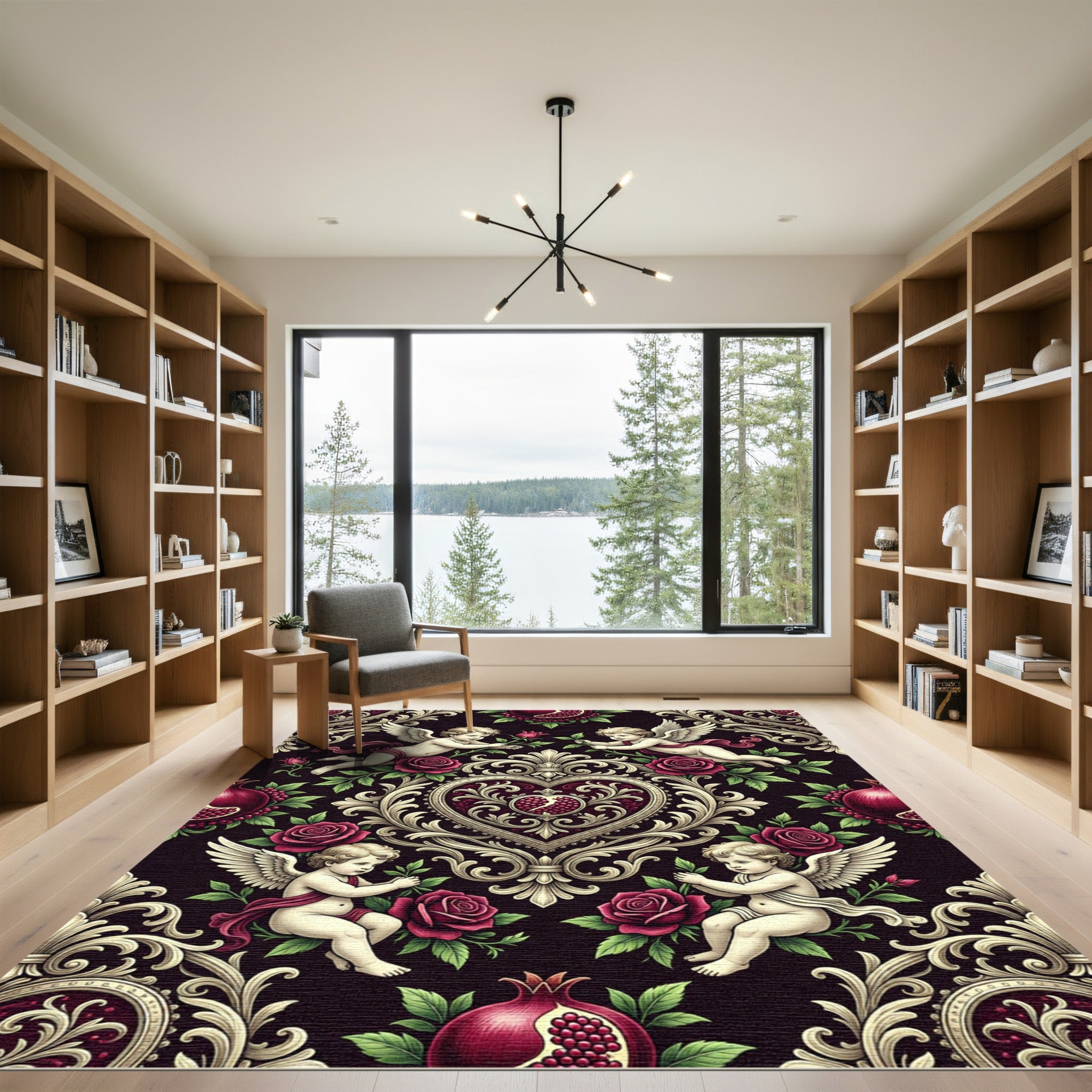 Baroque Cherub Rose Pomegranate Medallion Rug