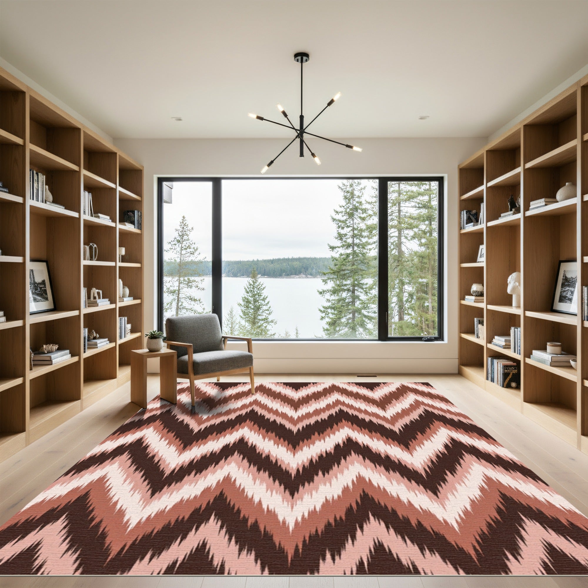 Earthy Brown Chevron Ikat Wave Rug