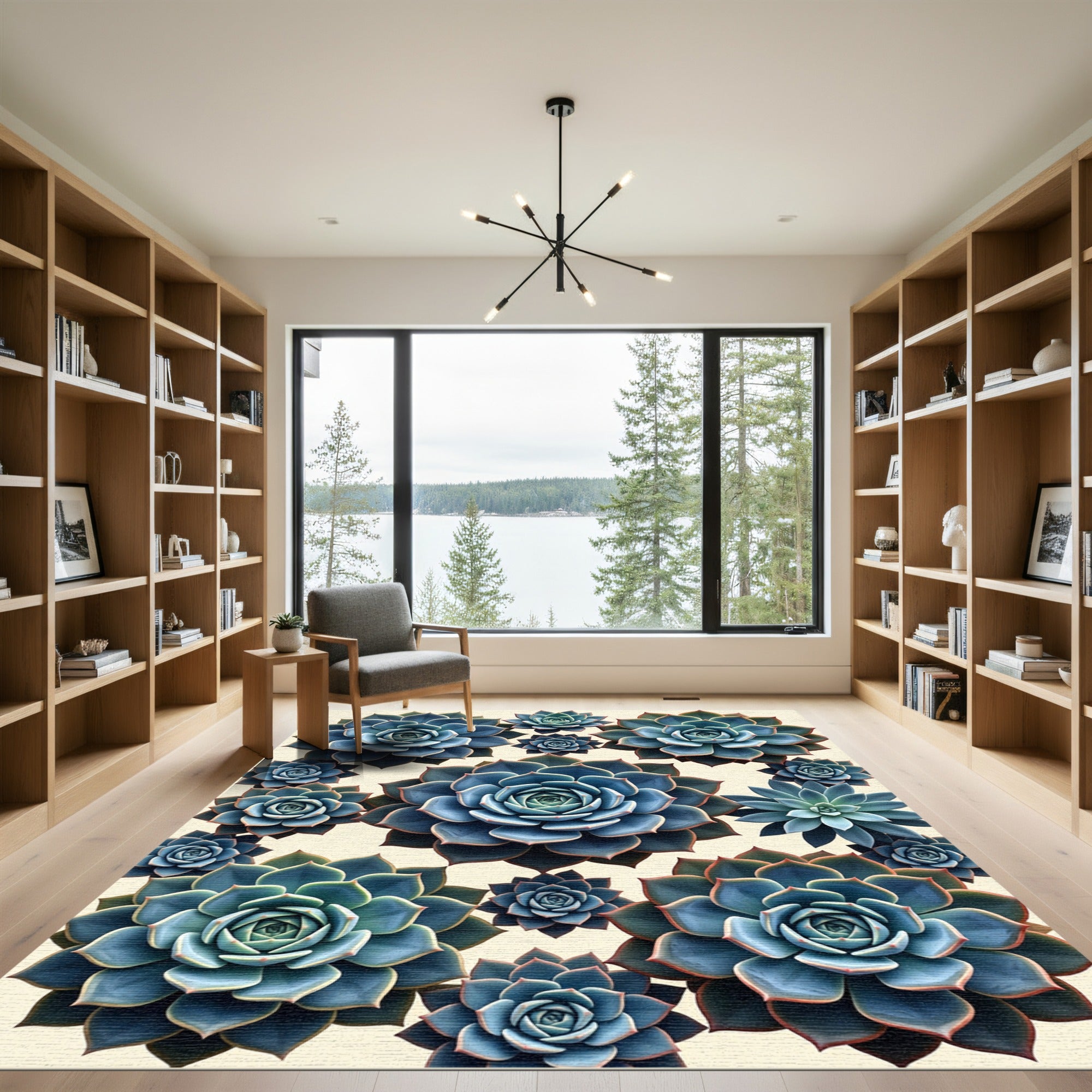 Blue Succulent Botanical Arrangement Rug