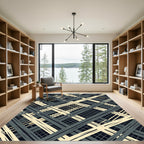 Charcoal Cream Crossed Grid Overlay Rug