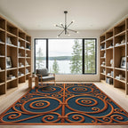 Bronze Ornate Scrollwork Cobalt Circles Rug