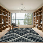 Monochromatic Charcoal Tribal Geometric Diamond Rug