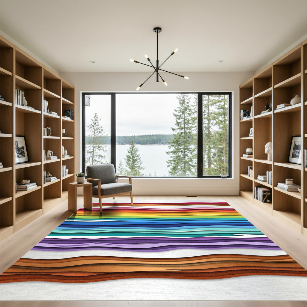Vibrant Rainbow Wavy Layers Rug