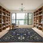 Elegant Navy Floral Mandala Medallion Rug