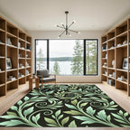 Ethereal Sage Green Scrolling Foliage Rug