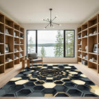Modern Cream and Charcoal Hexagon Tunnel Rug