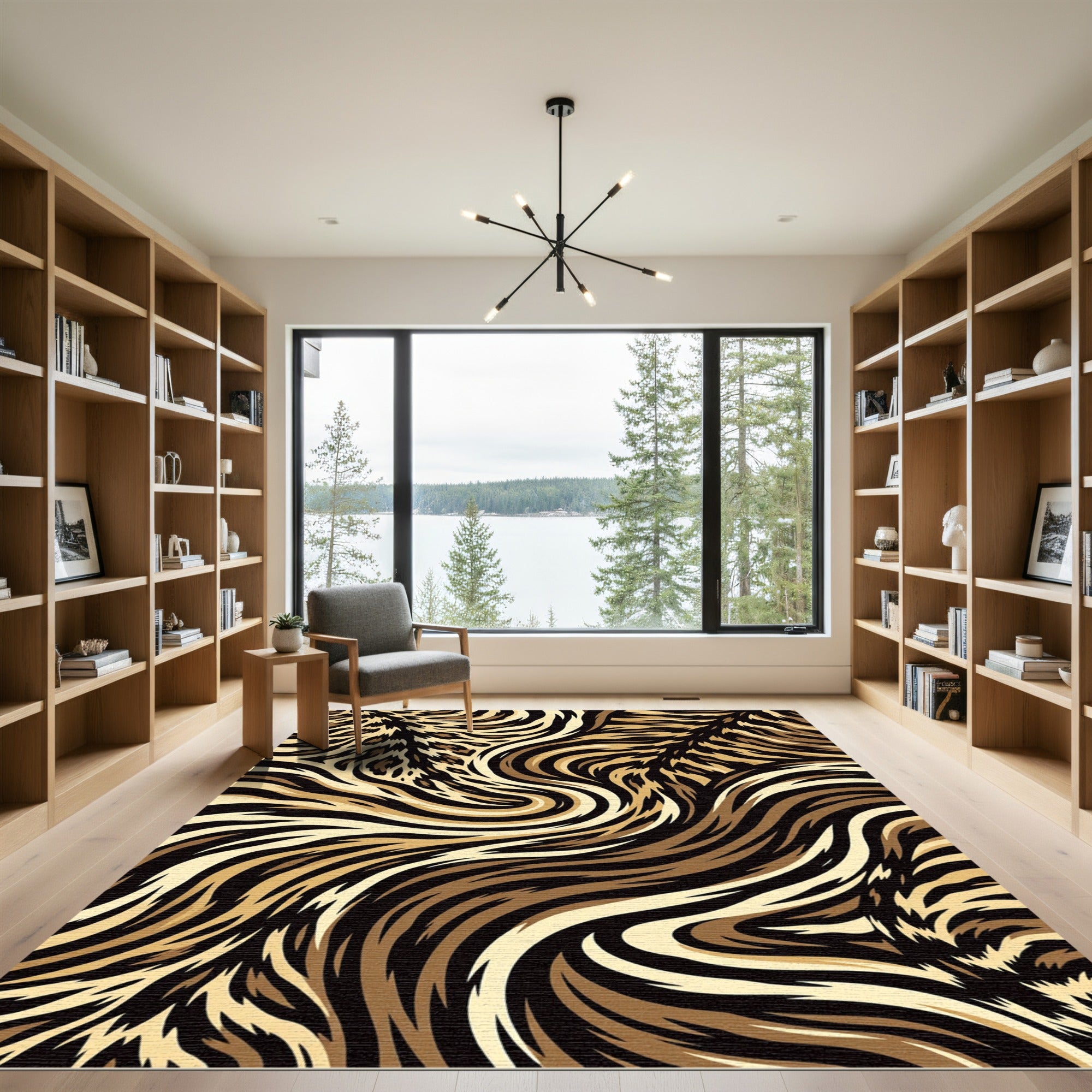 Fluid Golden Brown Abstract Animal Wave Rug