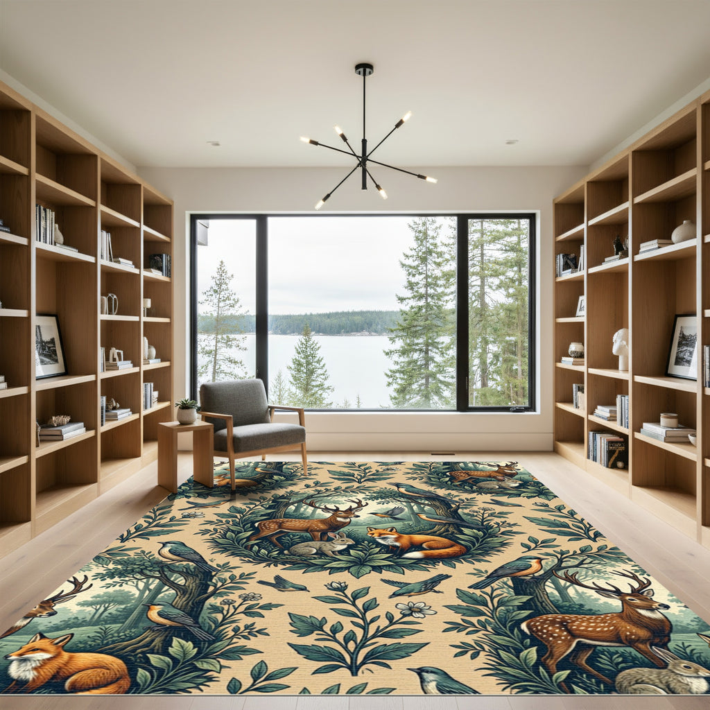 Enchanted Forest Rabbit Fawn Woodland Tapestry Rug