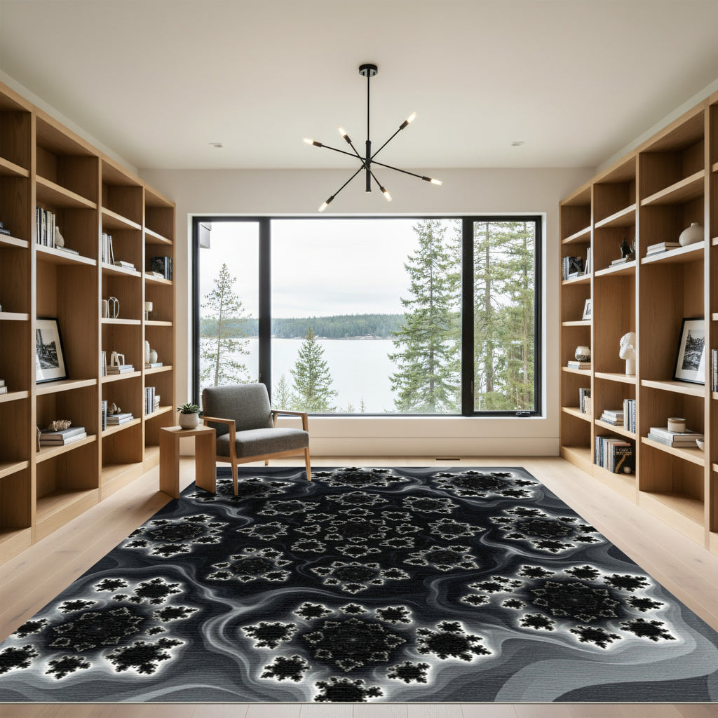 Monochromatic Abstract Fractal Radial Art Rug