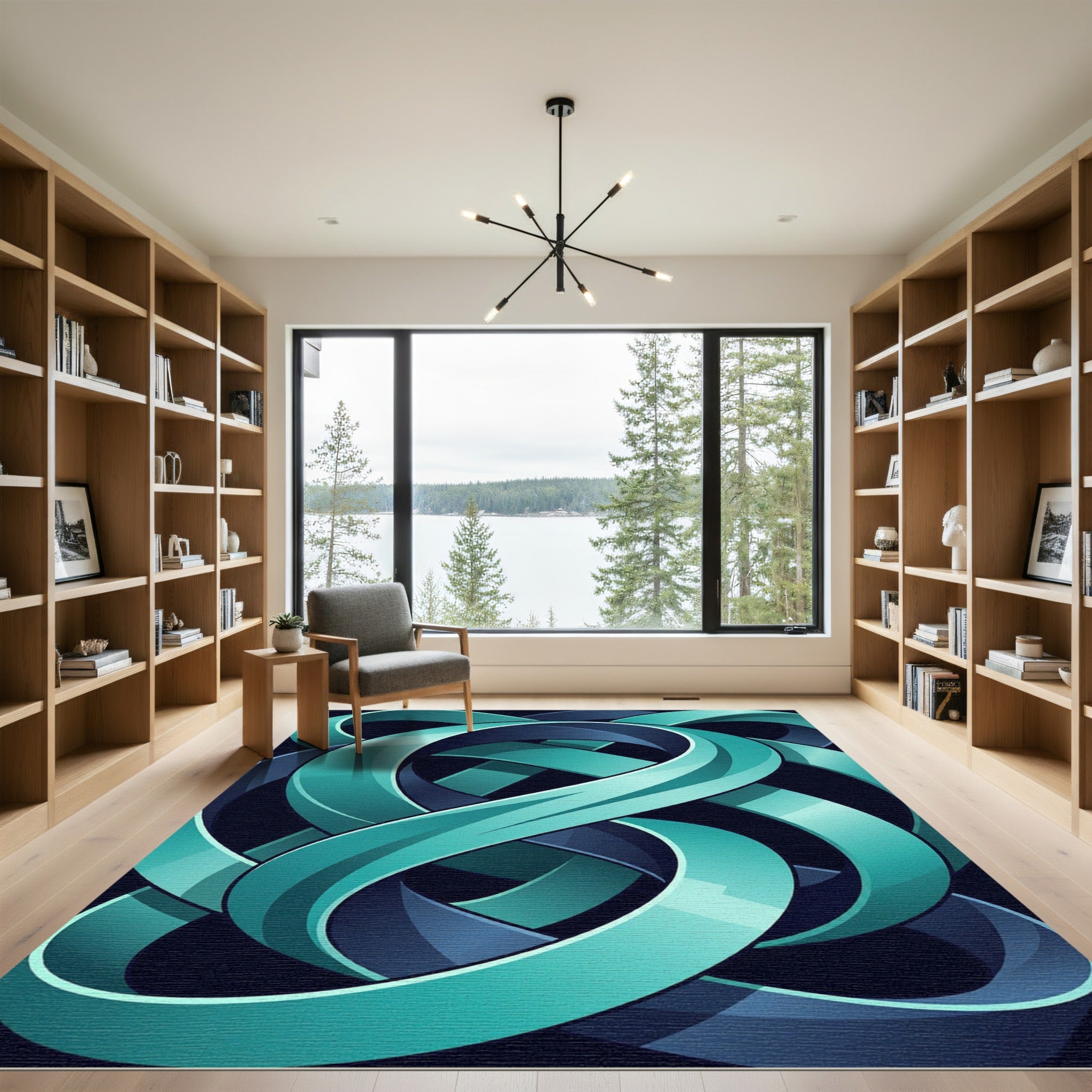 Modern Teal Abstract Infinity Ribbon Rug