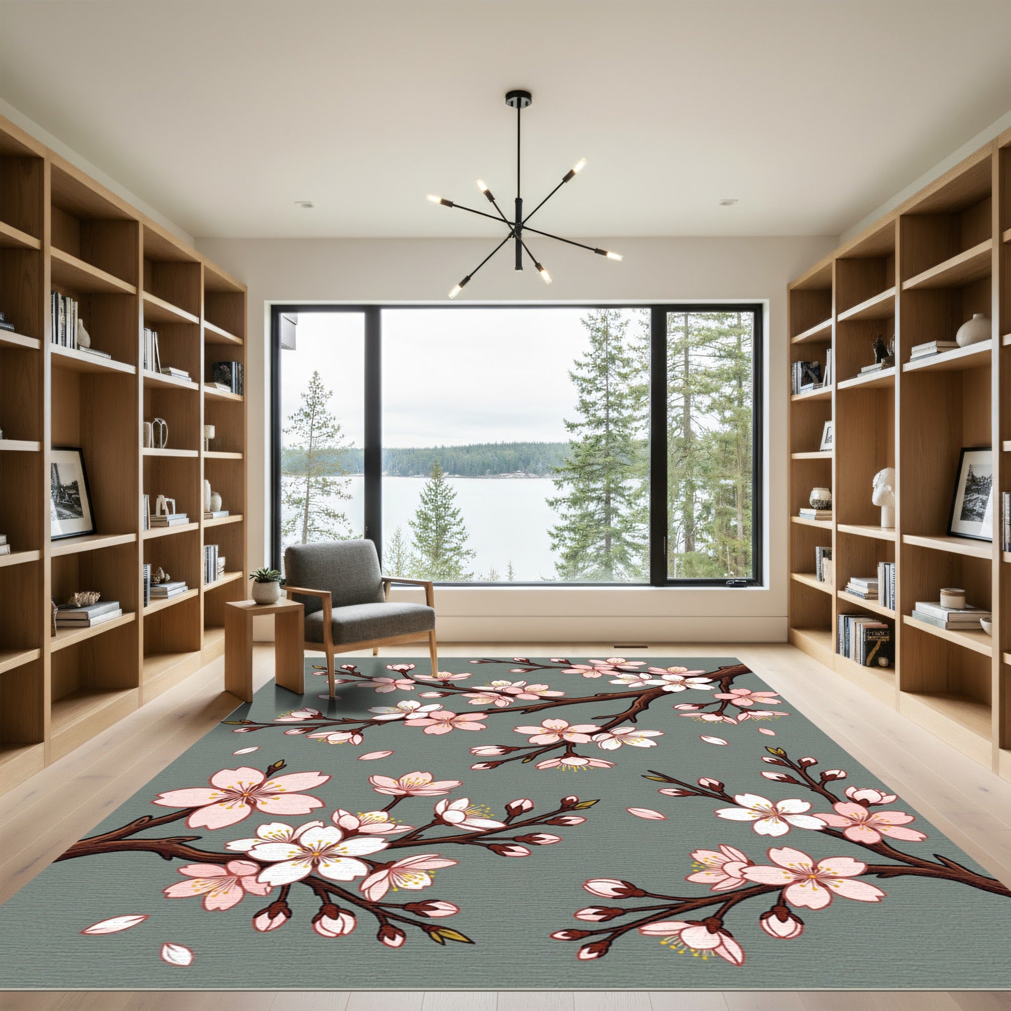 Elegant Pink Cherry Blossom Branch Rug