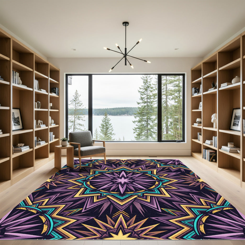 Purple Yellow Teal Starburst Geometric Rug