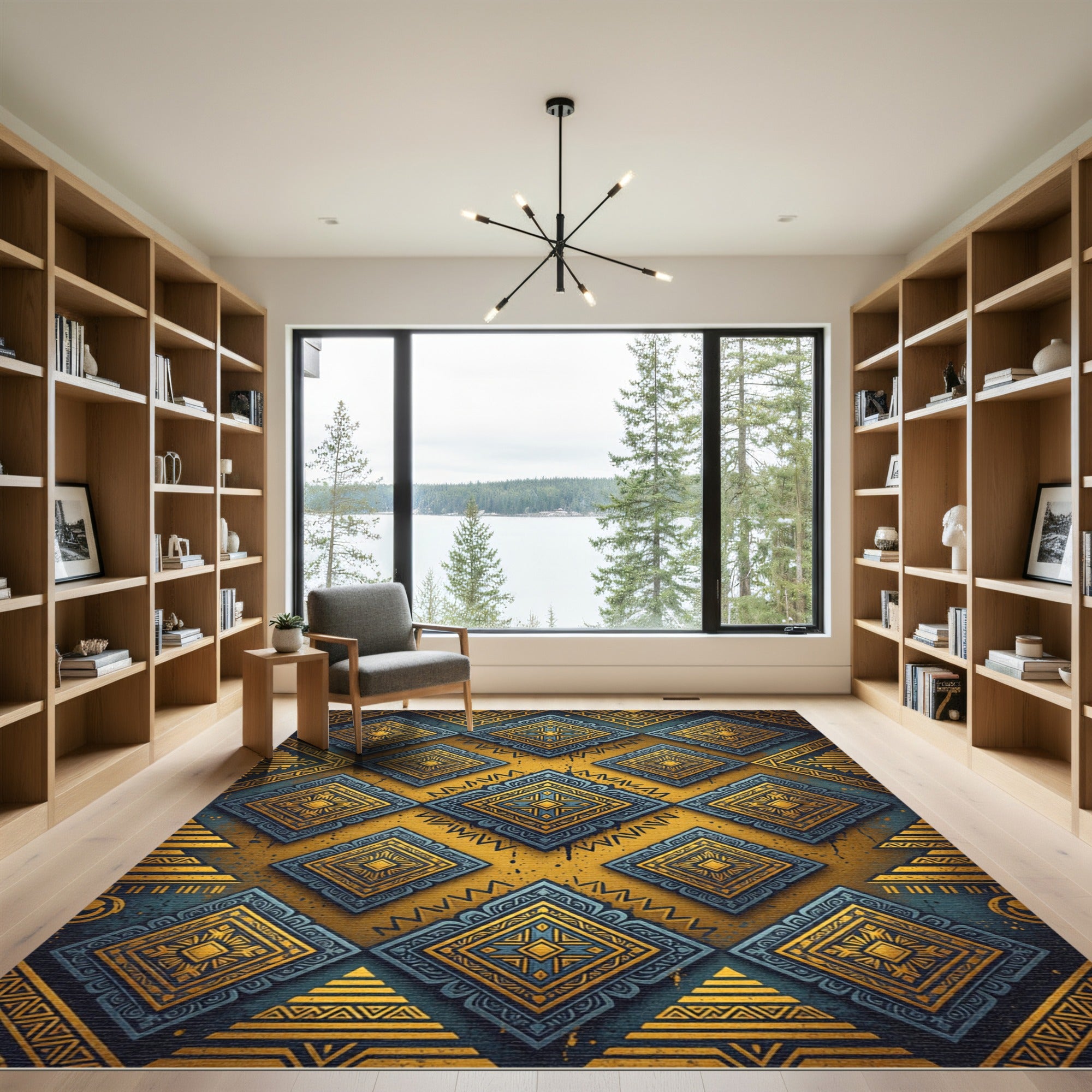 Golden Blue Tribal Diamond Medallions Rug