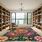 Vibrant Autumnal Chrysanthemum Floral Botanical Rug