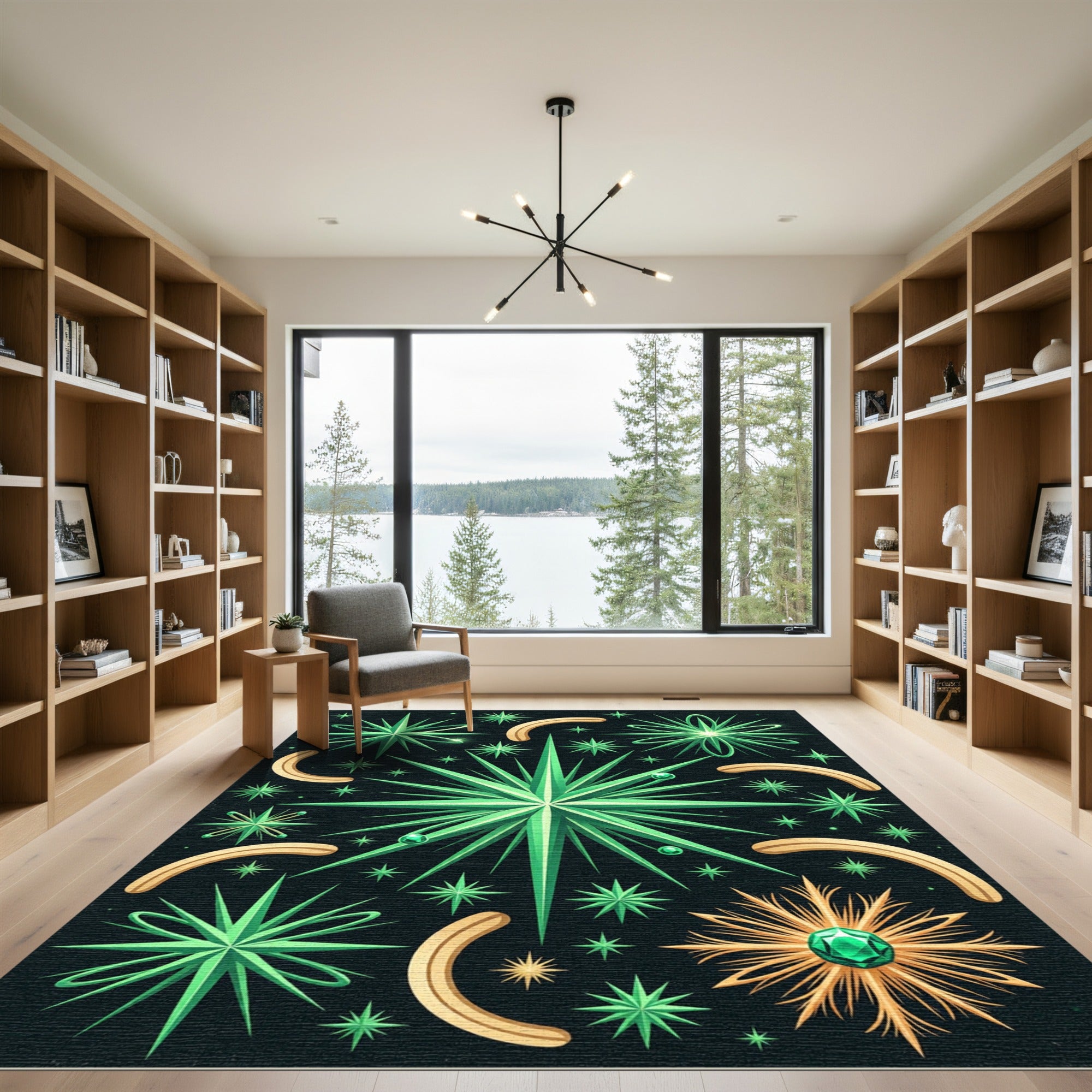 Celestial Emerald Starry Night Sky Rug