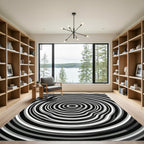 Monochrome Concentric Rippled Circle Abstract Rug