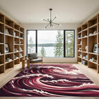 Crimson Ocean Swirl Wave Rug