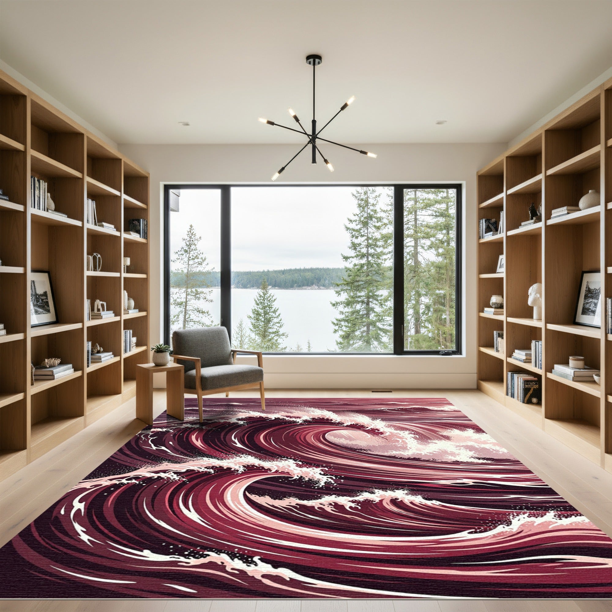 Crimson Ocean Swirl Wave Rug