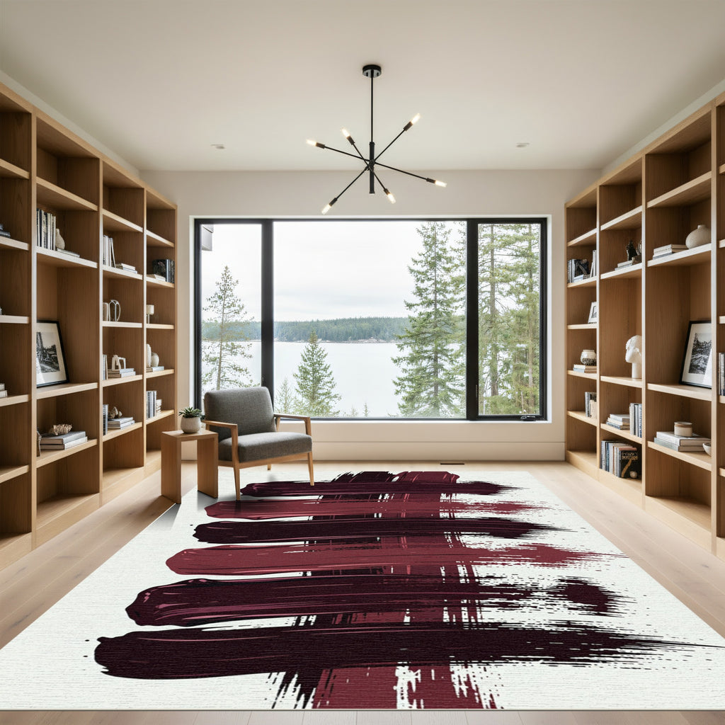 Deep Burgundy Abstract Horizontal Brushstrokes Rug