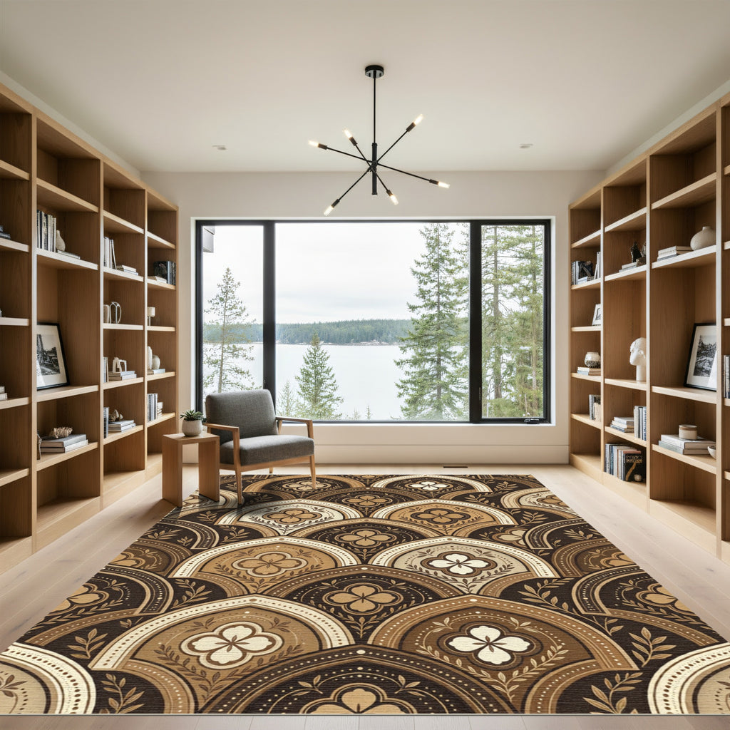 Elegant Bronze Clover Scallop Floral Rug