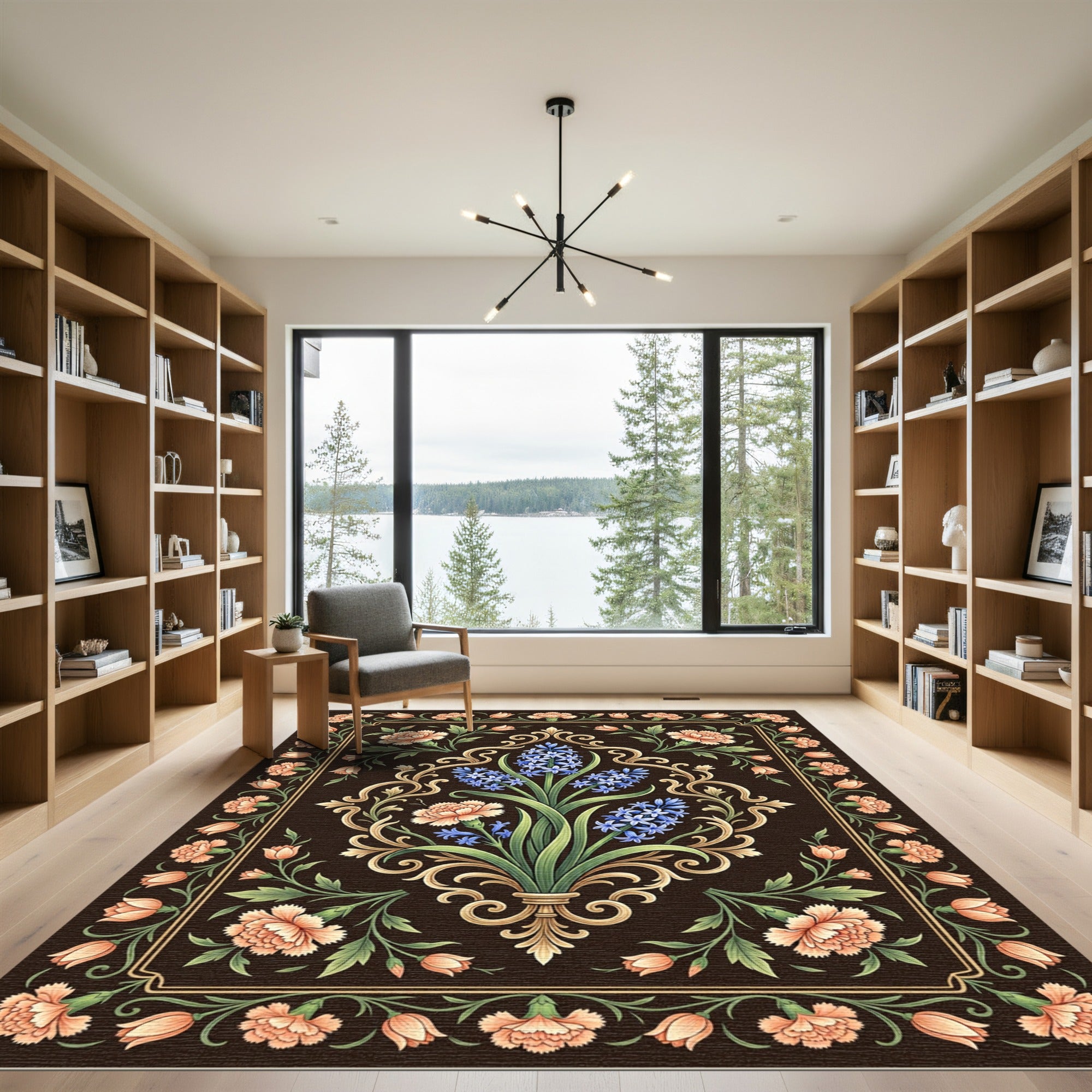 Elegant Floral Hyacinth and Carnation Medallion Rug