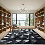 Monochrome Metallic 3D Geometric Facet Rug
