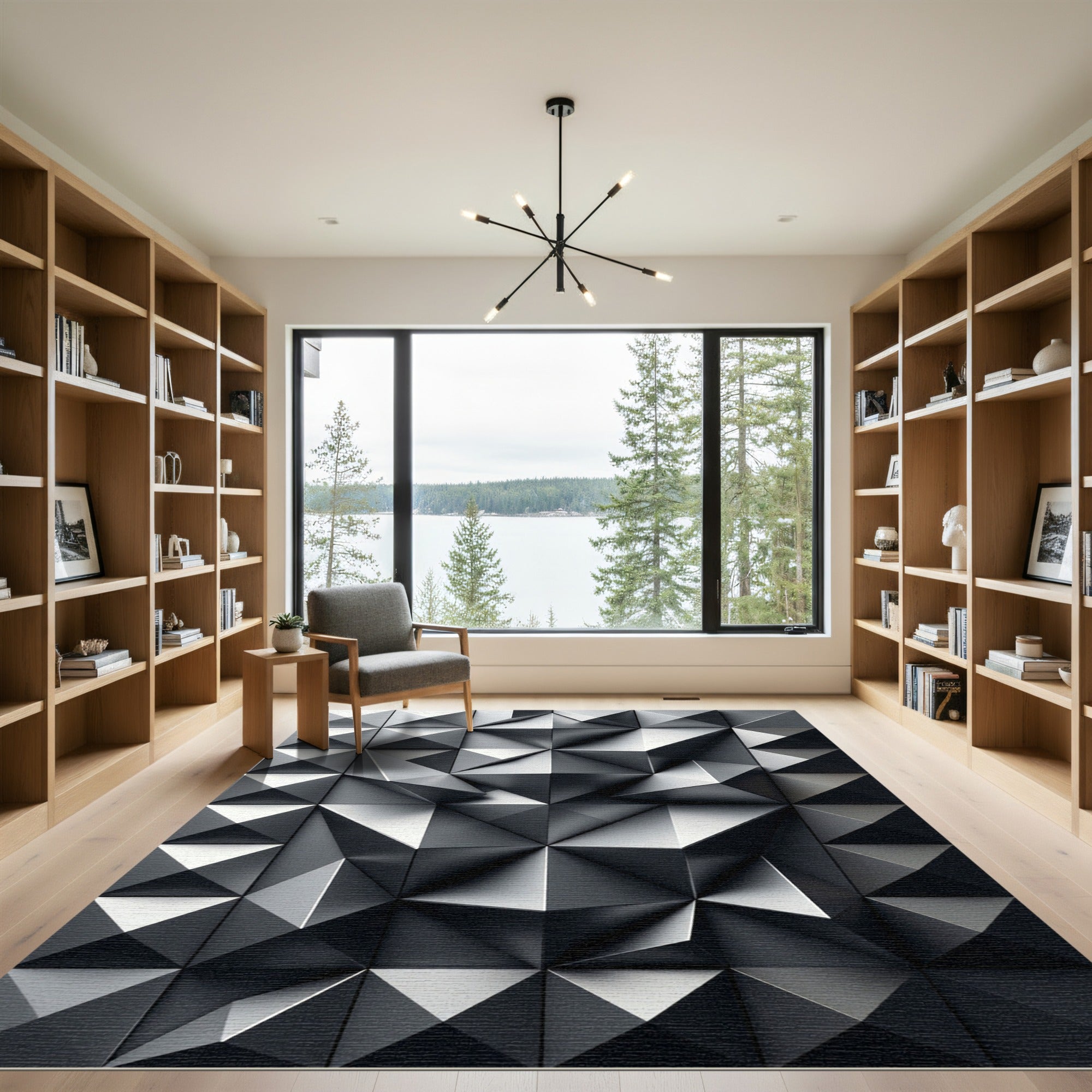 Monochrome Metallic 3D Geometric Facet Rug