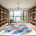 Watercolor Palette Abstract Blue Orange Brushstrokes Rug