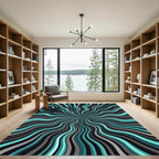 Teal and Gray Wavy Radial Burst Rug