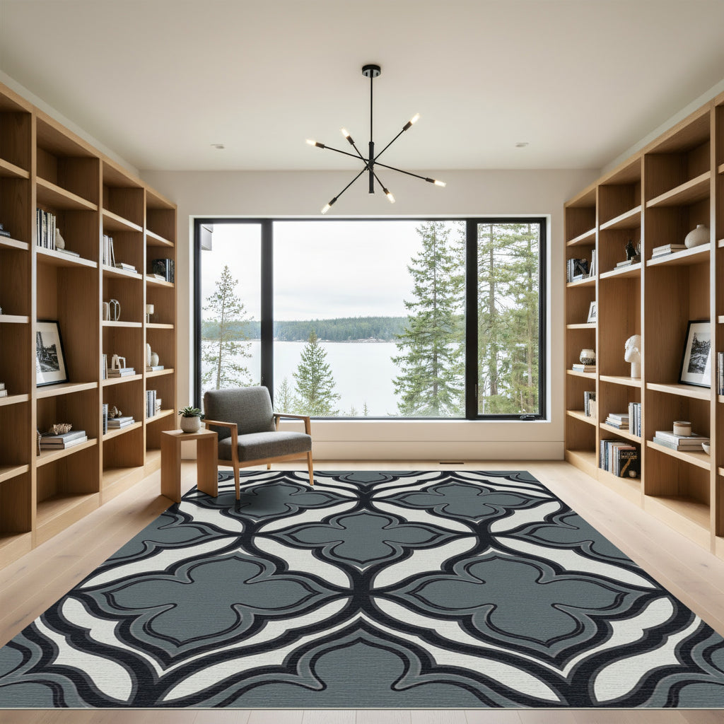 Sophisticated Charcoal Gray Quatrefoil Geometric Rug