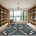 Sophisticated Charcoal Gray Quatrefoil Geometric Rug