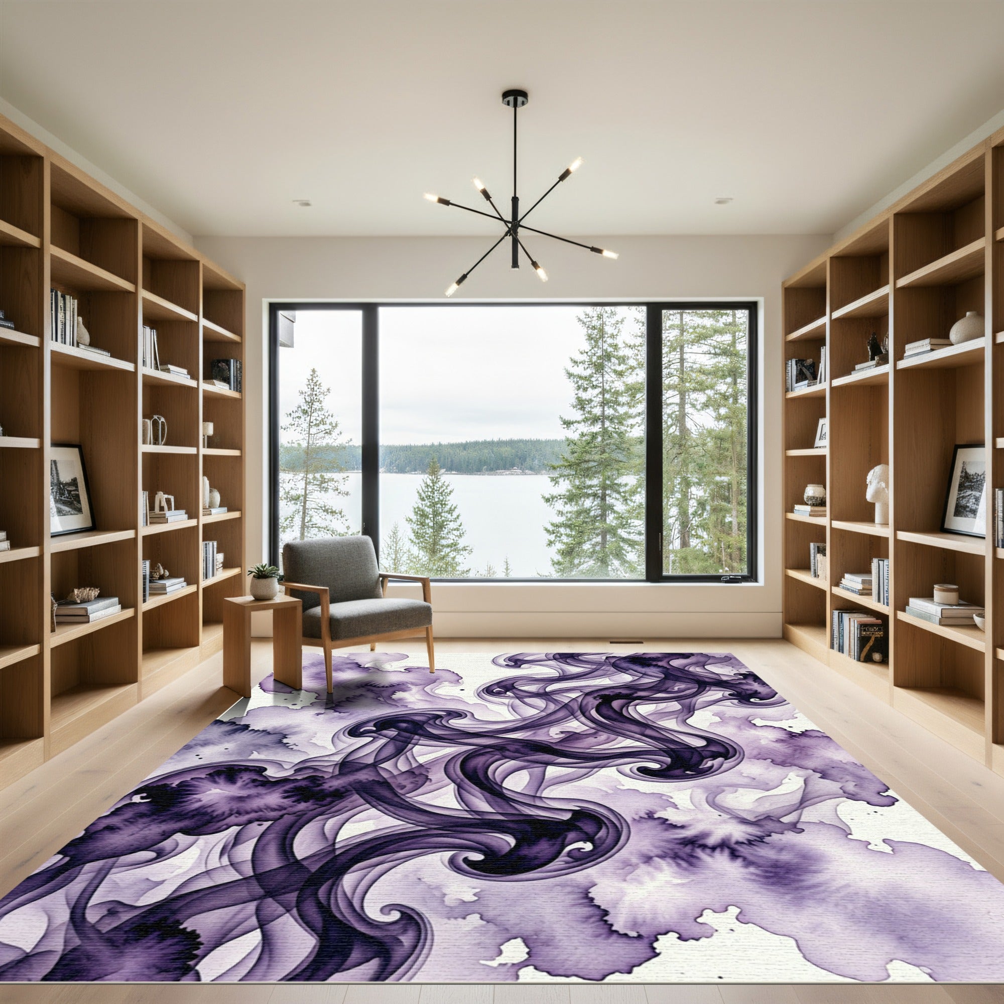 Abstract Violet Smoke Wave Swirl Rug