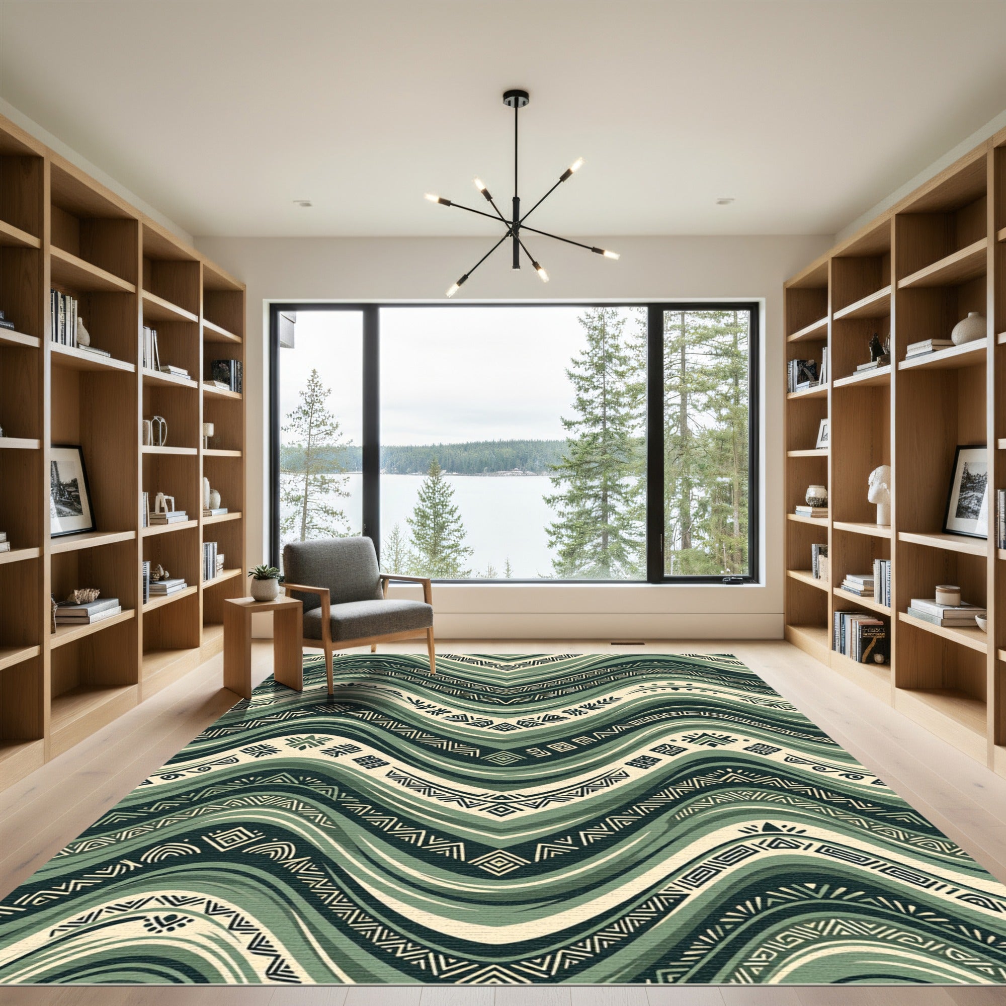 Sage Green Chevron Tribal Waves Rug