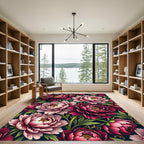 Elegant Dark Peony Floral Composition Rug