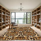 Fierce Leopard Heads Beige Spots Repeating Rug