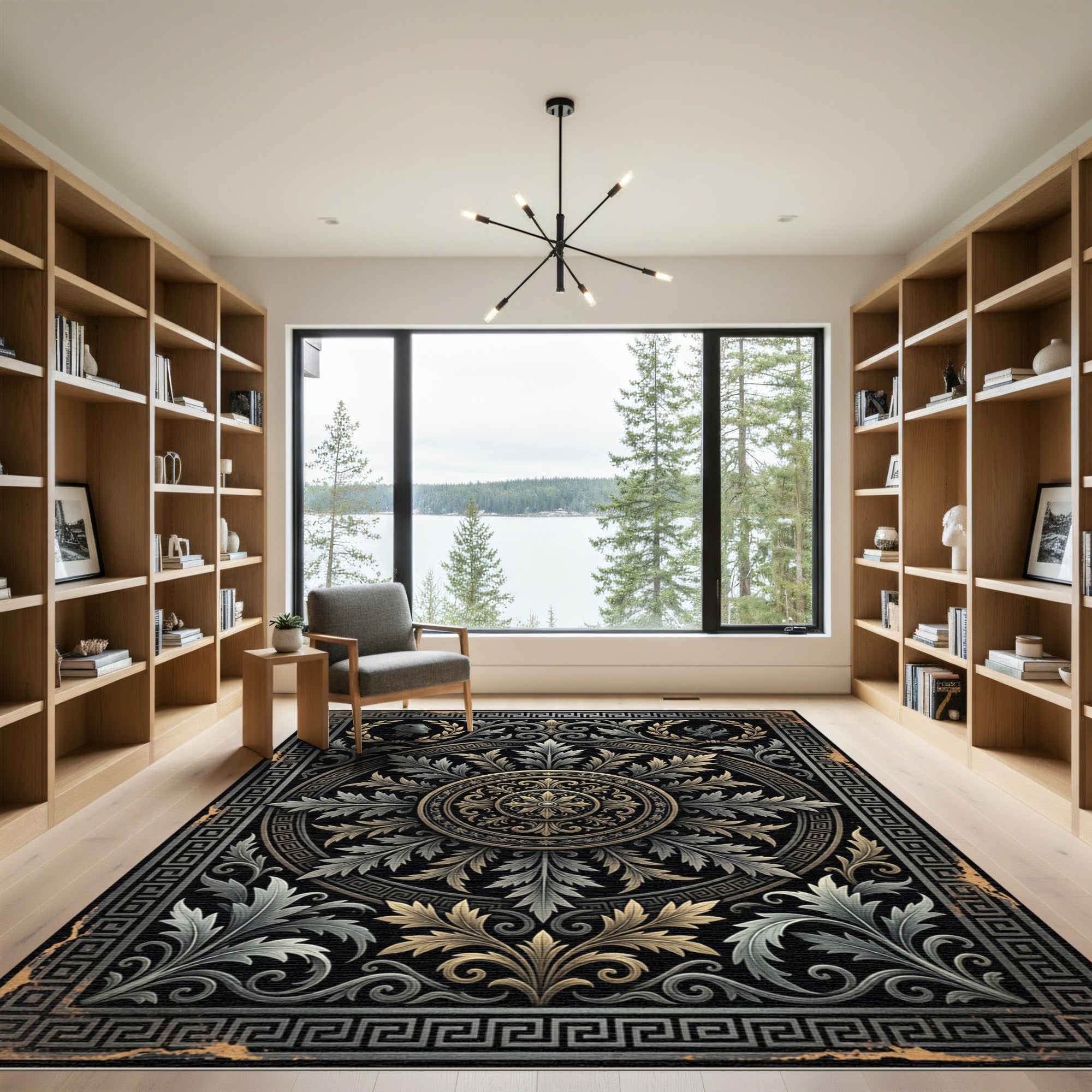 Neoclassical Gold and Silver Medallion Rug