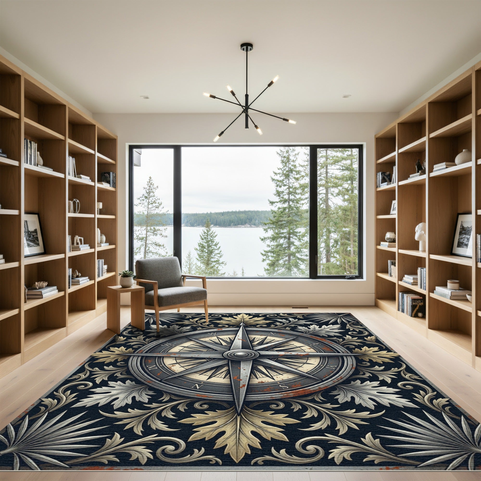 Vintage Compass Foliage Medallion Rug