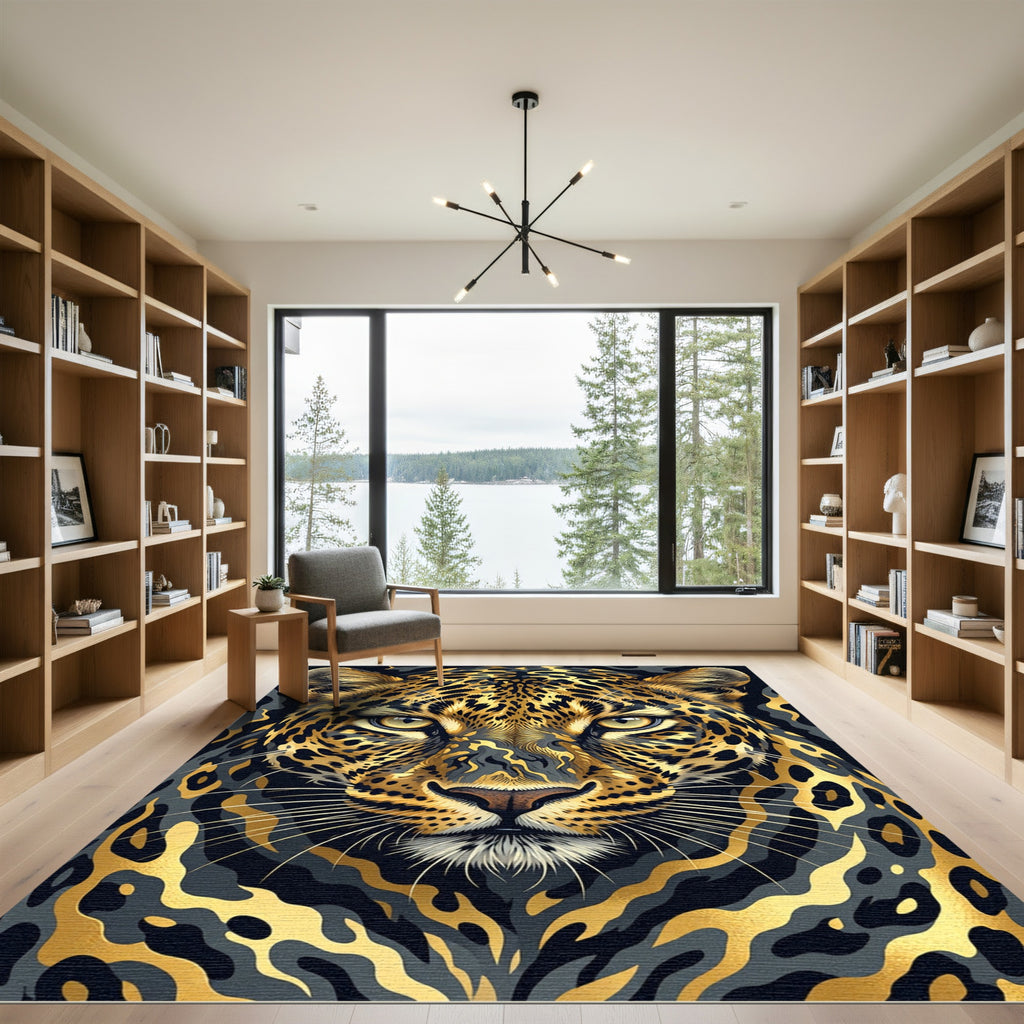 Majestic Golden Leopard Face Art Rug