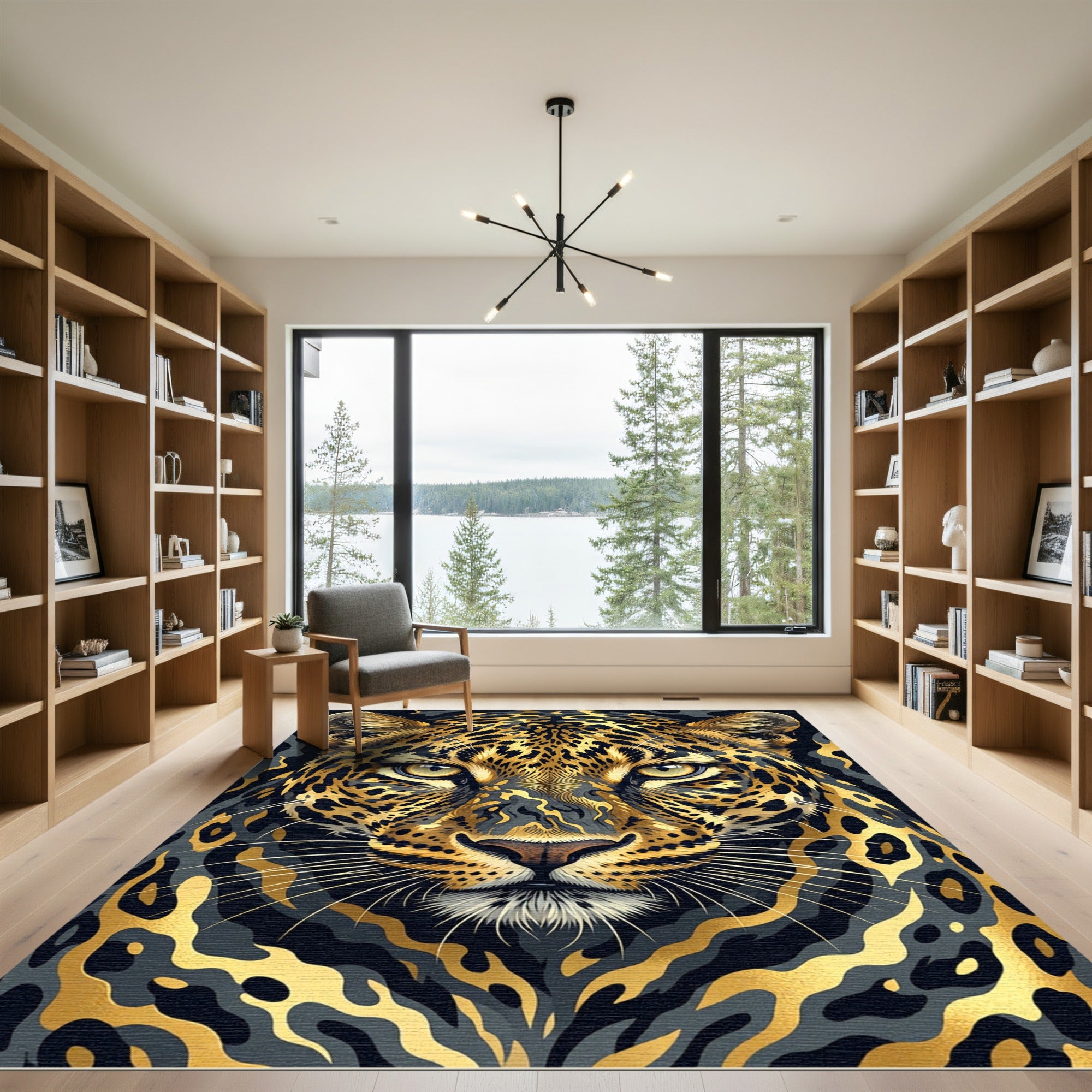 Majestic Golden Leopard Face Art Rug